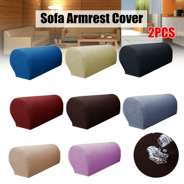 VOSAREA 2pcs Stretch Fabric Armrest Covers Anti-Slip Furniture Protector Armchair Slipcovers for Recliners Sofas Chairs Grey 